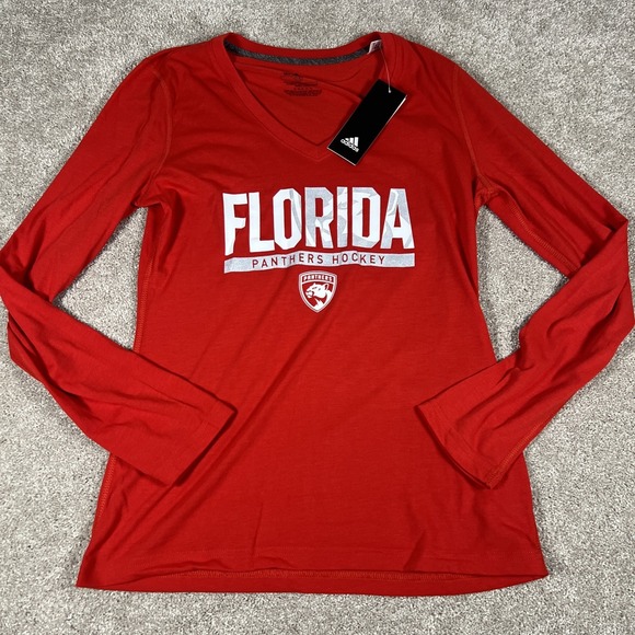 Florida Panthers Adidas Long Sleeve Shirt Women's Small Red NHL‎ Hockey Tee - Picture 1 of 7